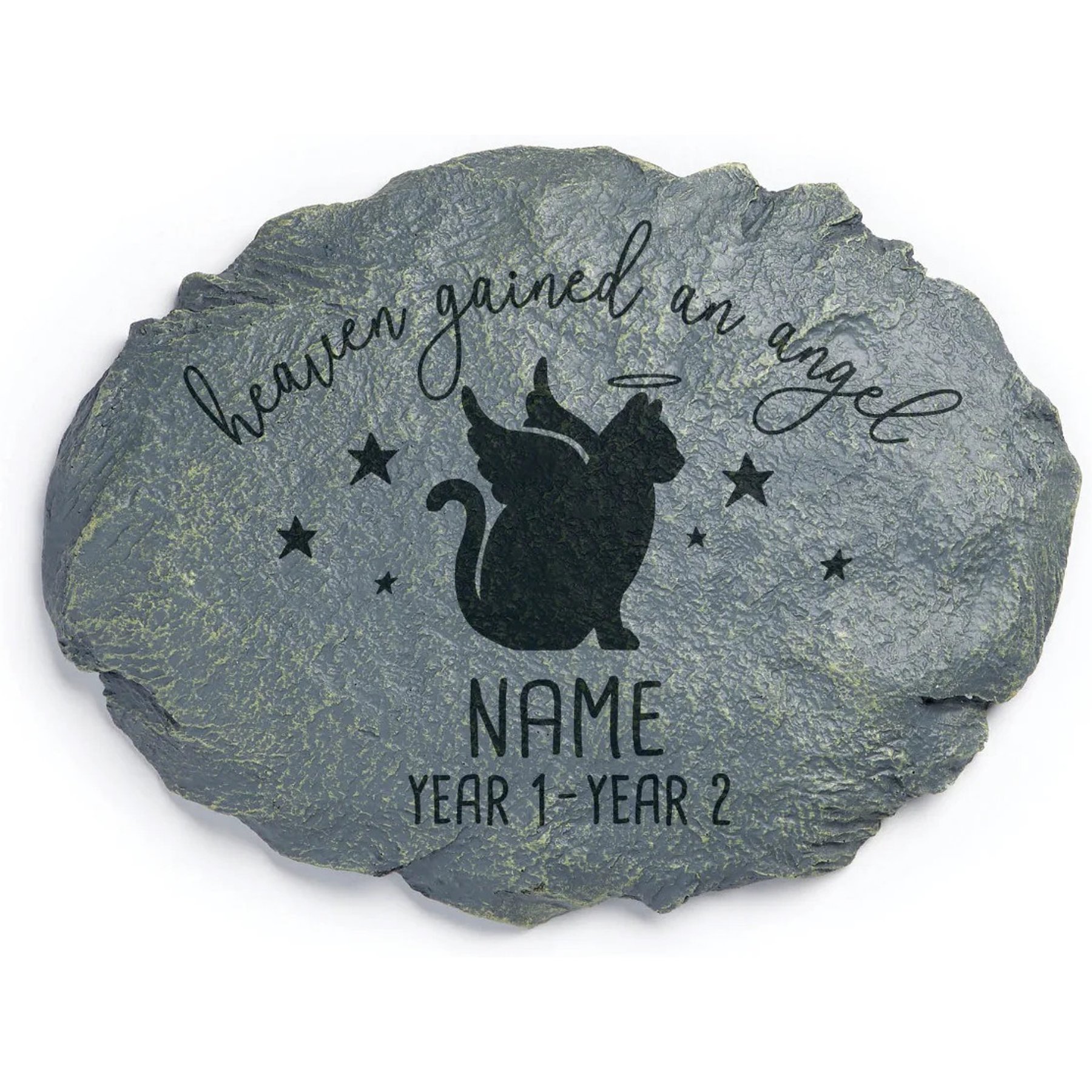 Custom Personalization Solutions Heaven Gained An Angel Cat Memorial Personalized Garden Stone, Grey