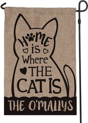 Custom Personalization Solutions Home Is Where The Cat Is Personalized Burlap Flag