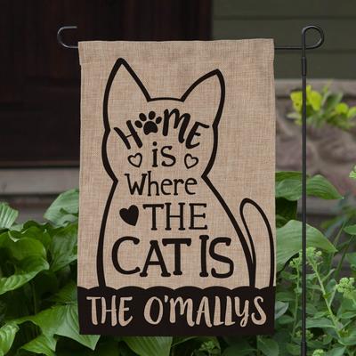 Show full view: Custom Personalization Solutions Home Is Where The Cat Is Personalized Burlap Flag slide 2 of 4
