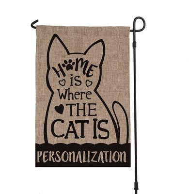 Show full view: Custom Personalization Solutions Home Is Where The Cat Is Personalized Burlap Flag slide 3 of 4