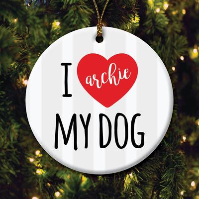 Show full view: Custom Personalization Solutions Christmas I Love My Dog Personalized Christmas Tree Ornament slide 2 of 4