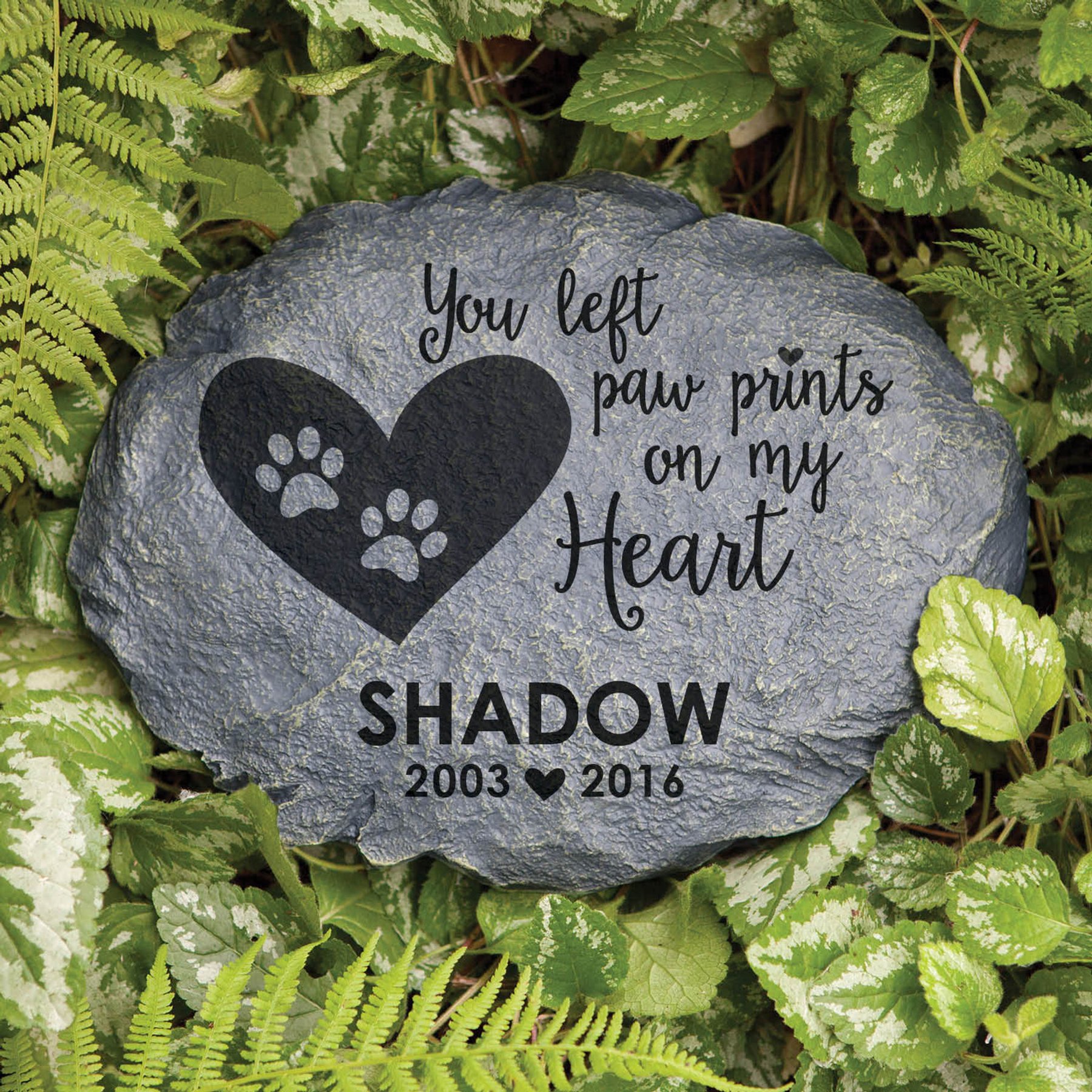 Custom Personalization Solutions Paw Prints On My Heart Personalized Garden Stone, Grey