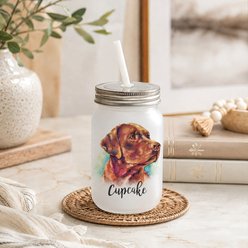 Custom Personalization Solutions Pet Breeds Chocolate Lab Frosted Mason Jar with Lid & Straw, White, 15-oz