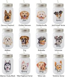 Custom Personalization Solutions Pet Breeds French Bulldog White Frosted Mason Jar with Lid & Straw, White, 15-oz slide 2 of 6