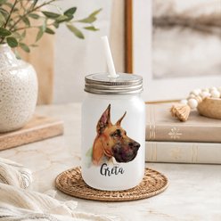 Custom Personalization Solutions Pet Breeds Great Dane Fawn Frosted Mason Jar with Lid & Straw, White, 15-oz