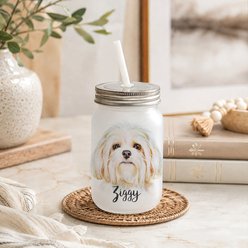 Custom Personalization Solutions Pet Breeds Maltese Frosted Mason Jar with Lid & Straw, White, 15-oz