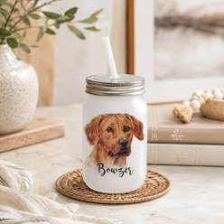 Custom Personalization Solutions Pet Breeds Rhodesian Ridgeback Red Frosted Mason Jar with Lid & Straw, White, 15-oz