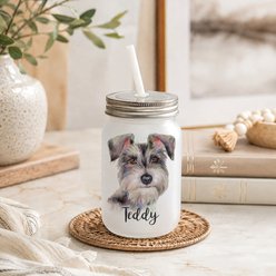 Custom Personalization Solutions Pet Breeds Schnauzer Frosted Mason Jar with Lid & Straw, White, 15-oz