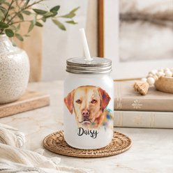 Custom Personalization Solutions Pet Breeds Yellow Lab Frosted Mason Jar with Lid & Straw, White, 15-oz