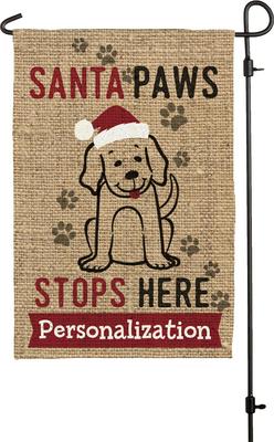 Show full view: Custom Personalization Solutions Christmas Santa Paws Stops Here Personalized Garden Flag slide 3 of 4