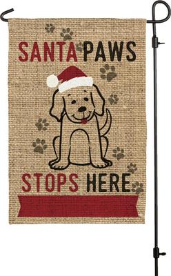 Show full view: Custom Personalization Solutions Christmas Santa Paws Stops Here Personalized Garden Flag slide 4 of 4