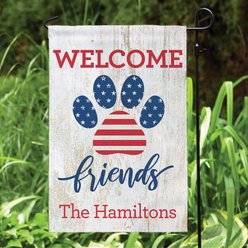 Custom Personalization Solutions Welcome Friends Patriotic Paw Print Personalized Garden Flag slide 2 of 4