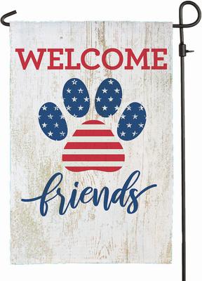 Show full view: Custom Personalization Solutions Welcome Friends Patriotic Paw Print Personalized Garden Flag slide 4 of 4