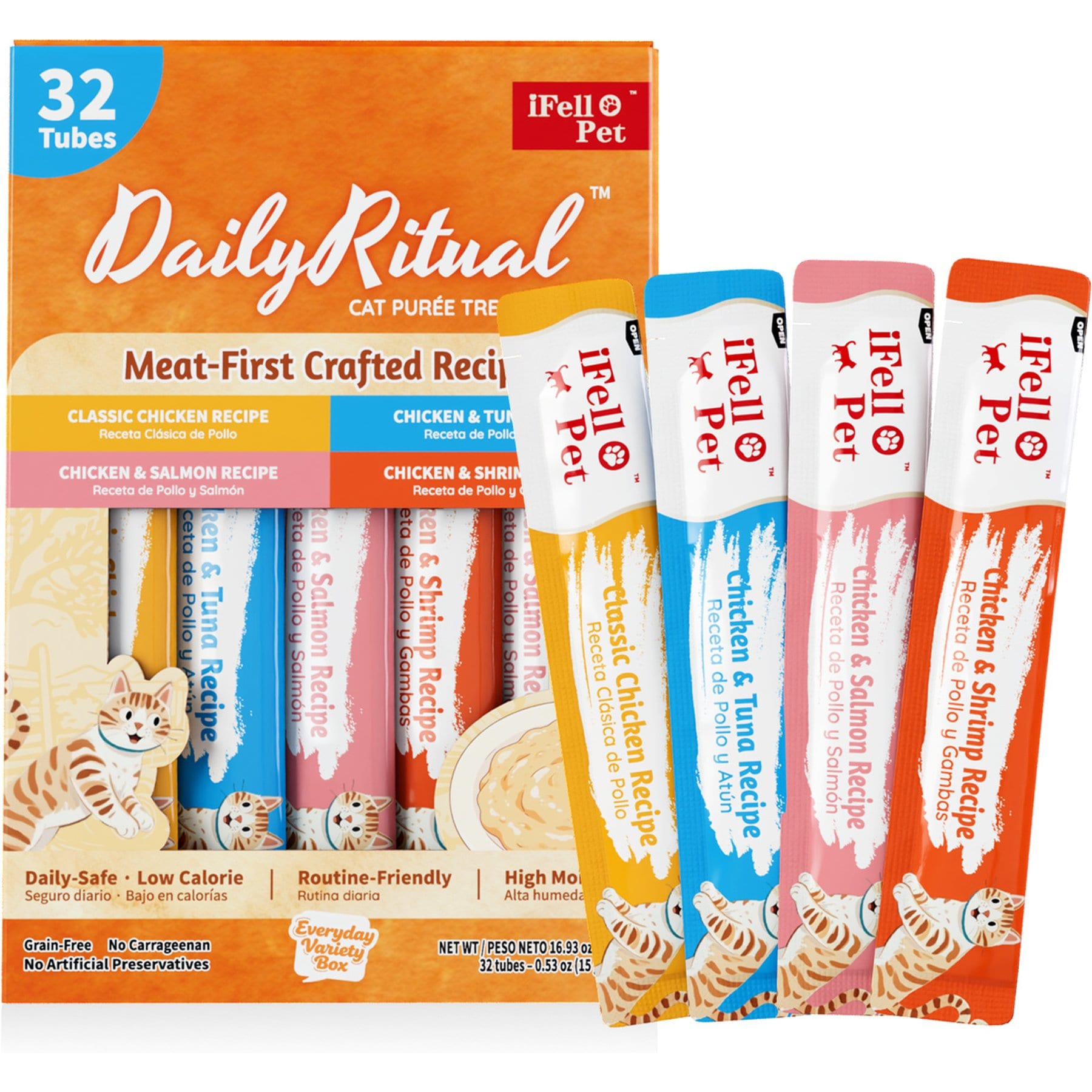 DailyRitual Creamy Grain-Free Chicken Puree Lickable Cat Treats, 32 count box