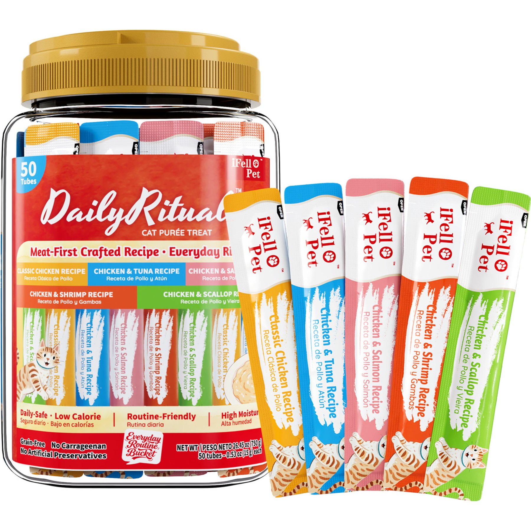 DailyRitual Creamy Grain-Free Chicken Puree Lickable Cat Treats, 50 count drum