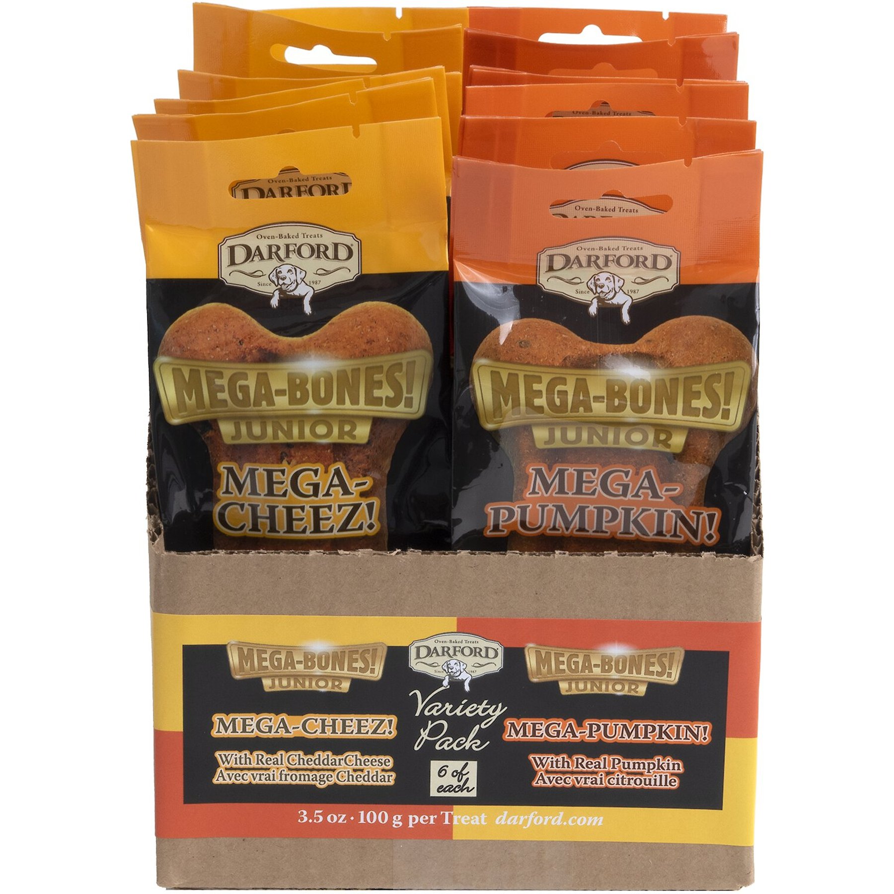 Darford Junior Mega Cheez & Mega Pumpkin Variety Pack Adult Dog Bones, Medium/Large, case of 12