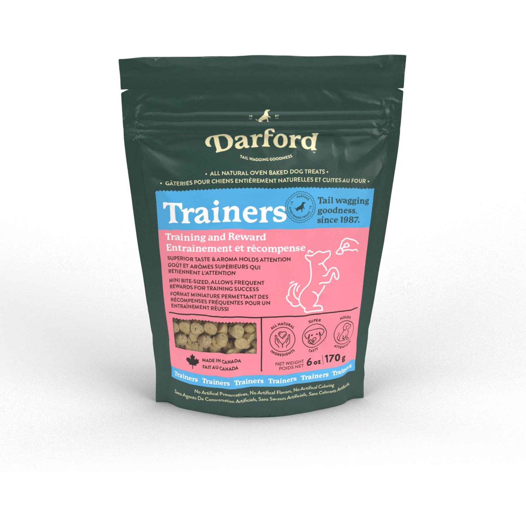 Darford Trainers No-Corn-Wheat-Soy Chicken Oven Baked Adult Crunchy Dog Treats, 6-oz bag