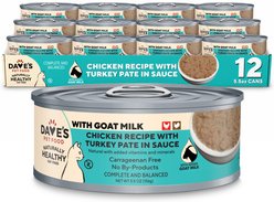 Dave's Pet Food Grain-Free Chicken & Turkey Flavored in Saucey Pate with Goat's Milk Wet Cat Food, 5.5-oz can, 12 count