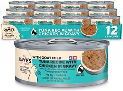 Dave's Pet Food Grain-Free Tuna & Chicken Flavored in Gravy with Goat's Milk Wet Cat Food, 5.5-oz can, 12 count