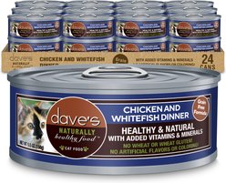 Dave's Pet Food Naturally Healthy Grain-Free Chicken & Whitefish Dinner Wet Canned Cat Food Pate, 5.5-oz can, case of 24