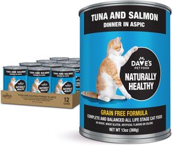 Dave's Pet Food Naturally Healthy Tuna & Salmon Dinner in Aspic Grain-Free Canned Wet Cat Food, 13-oz, case of 12