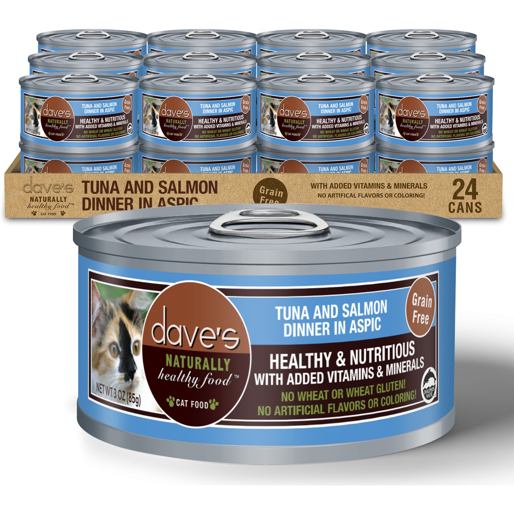 Dave's Pet Food Tuna & Salmon in Aspic Cat Food, 3-oz, case of 24