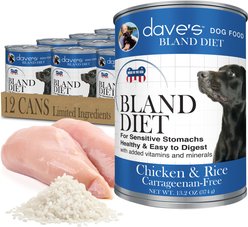 Dave's Pet Food Restricted Bland Diet Sensitive Stomach Digestive Care Chicken & Rice Canned Wet Dog Food, 13.2-oz, case of 12