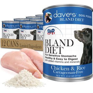 Dave's Pet Food Restricted Bland Diet Sensitive Stomach Digestive Care Chicken & Rice Canned Wet Dog Food, 13.2-oz, case of 12