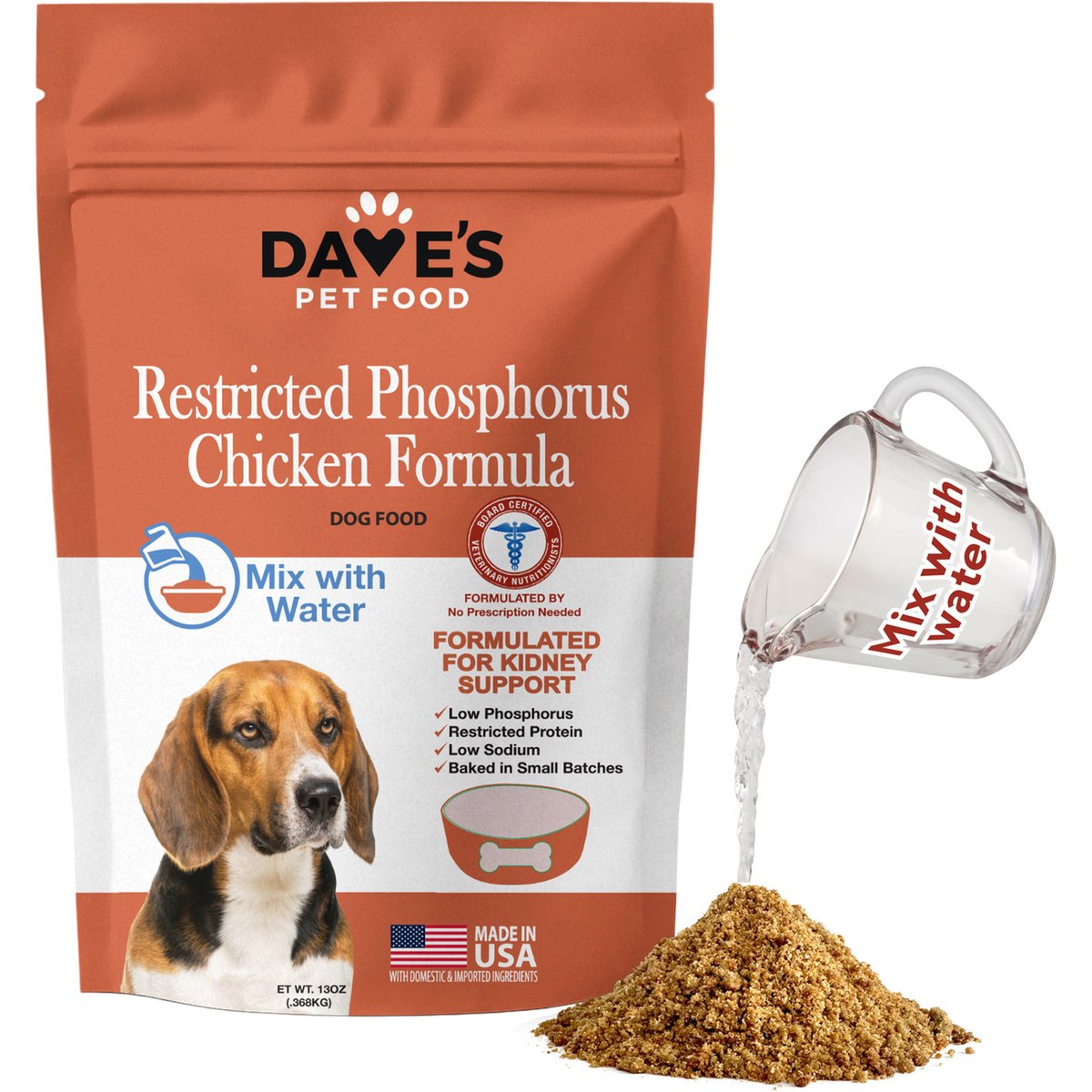 Dave's Pet Food Restricted Phosphorus Chicken Formula Kidney Support Crumble Dog Food, 13-oz bag