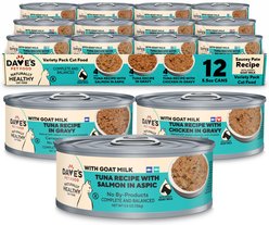 Dave's Pet Food Tuna with Salmon & Chicken in Goat's Milk & Broth Wet Cat Food Variety Pack, 5.5-oz can, case of 12