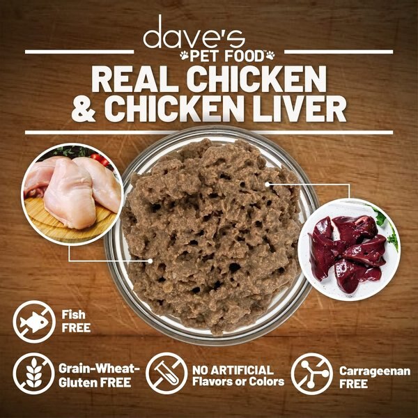 Dave's Pet Food 95% Chicken & Chicken Liver Pate Limited Ingredient Grain-Free Canned Wet Cat Food, 5.5-oz, case of 24