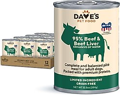 Dave's Pet Food 95% Premium Beef & Beef Liver Pate Grain-Free Recipe Canned Wet Dog Food, 12.5-oz, case of 12