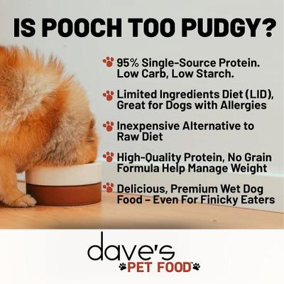 Show full view: Dave's Pet Food 95% Premium Beef & Beef Liver Pate Grain-Free Recipe Canned Wet Dog Food, 12.5-oz, case of 12 slide 3 of 9