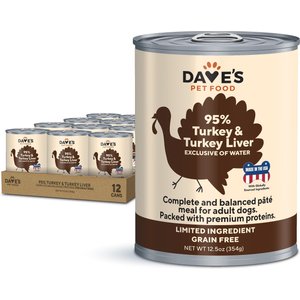Dave's Pet Food 95% Premium Turkey & Turkey Liver Grain-Free Recipe Canned Wet Dog Food, 12.5-oz, case of 12