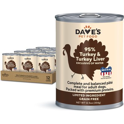 Dave's Pet Food Dave's Pet Food 95% Premium Turkey & Turkey Liver Grain-Free Recipe Canned Wet Dog Food, 12.5-oz, case of 12
