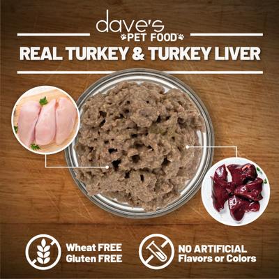 Show full view: Dave's Pet Food 95% Premium Turkey & Turkey Liver Grain-Free Recipe Canned Wet Dog Food, 12.5-oz, case of 12 slide 5 of 11
