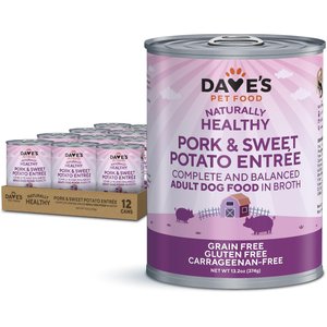 Dave's Pet Food Grain-Free Pork & Sweet Potato Entree in Broth Pate Canned Wet Dog Food, 13.2-oz can, case of 12