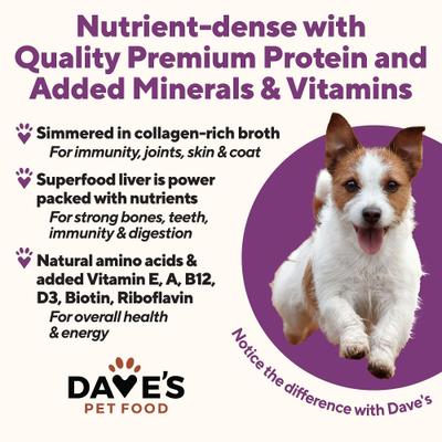 Show full view: Dave's Pet Food Grain-Free Pork & Sweet Potato Entree in Broth Pate Canned Wet Dog Food, 13.2-oz can, case of 12 slide 4 of 11