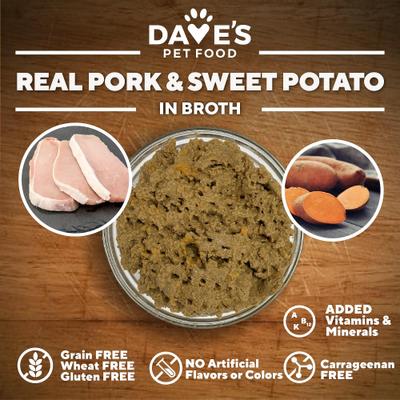 Show full view: Dave's Pet Food Grain-Free Pork & Sweet Potato Entree in Broth Pate Canned Wet Dog Food, 13.2-oz can, case of 12 slide 6 of 11