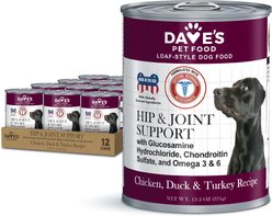 Dave's Pet Food Hip & Joint Support with Glucosamine, Chicken, Duck & Turkey Recipe Wet Dog Food, 13.2-oz can, 12 count