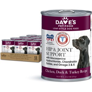 Dave's Pet Food Hip & Joint Support with Glucosamine, Chicken, Duck & Turkey Recipe Wet Dog Food, 13.2-oz can, 12 count