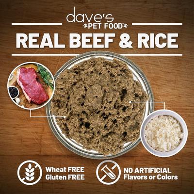 Show full view: Dave's Pet Food Naturally Healthy Beef & Rice Recipe Pate Canned Wet Dog Food, 13.2-oz can, case of 12 slide 5 of 10