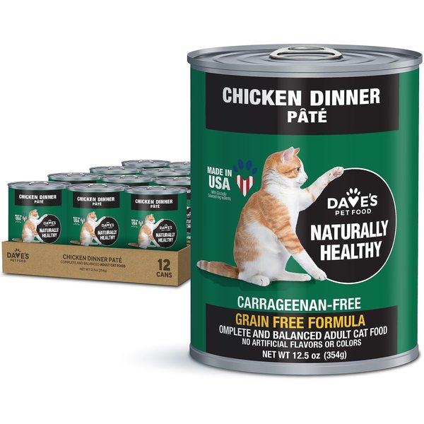 Dave's Pet Food Naturally Healthy Grain-Free Ahi Tuna Dinner with Chicken Pate Wet Canned Cat Food, 5.5-oz can, case of 12