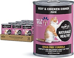 Dave's Pet Food Naturally Healthy Grain-Free Beef & Chicken Dinner Pate Canned Wet Cat Food, 12.5-oz, case of 12