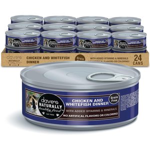 Dave's Pet Food Naturally Healthy Grain-Free Chicken & Whitefish Dinner Wet Canned Cat Food Pate, 5.5-oz can, case of 24