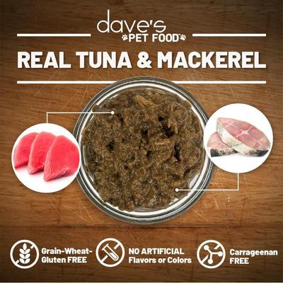 Show full view: Dave's Pet Food Naturally Healthy Grain-Free Grilled Tuna & Mackerel Dinner in Gravy Wet Canned Cat Food, 5.5-oz can, case of 24 slide 5 of 10