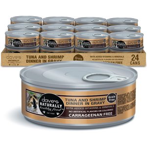 Dave's Pet Food Naturally Healthy Grain-Free Grilled Tuna & Shrimp Dinner in Gravy Wet Canned Cat Food, 5.5-oz can, case of 24