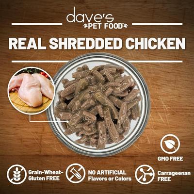 Show full view: Dave's Pet Food Naturally Healthy Grain-Free Shredded Chicken Dinner in Gravy Canned Wet Cat Food, 13.2-oz can, case of 12 slide 5 of 10
