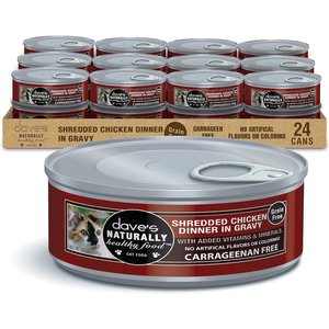 Dave's Pet Food Naturally Healthy Grain-Free Shredded Chicken Dinner in Gravy Canned Wet Cat Food, 5.5-oz, case of 24