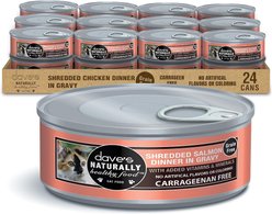 Dave's Pet Food Naturally Healthy Grain-Free Shredded Salmon Dinner in Gravy Canned Wet Cat Food, 5.5-oz, case of 24